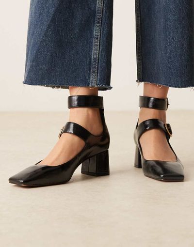 ASOS DESIGN ASOS DESIGN Sasha double buckle strap mid block heel shoes in black