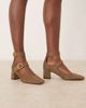 ASOS DESIGN ASOS DESIGN Sasha double buckle strap mid block heel shoes in olive suedette-Green - 1