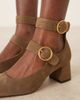 ASOS DESIGN ASOS DESIGN Sasha double buckle strap mid block heel shoes in olive suedette-Green - 2