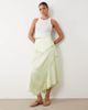 ASOS DESIGN ASOS DESIGN satin asymmetric maxi skirt with lace detail in matcha green - 1