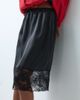 ASOS DESIGN ASOS DESIGN satin awkward length midi skirt in black with lace trim - 3