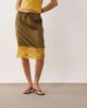 ASOS DESIGN ASOS DESIGN satin awkward length midi skirt in khaki and ochre with lace trim-Green - 2
