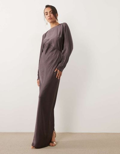 ASOS DESIGN ASOS DESIGN satin batwing maxi dress in brown-Green