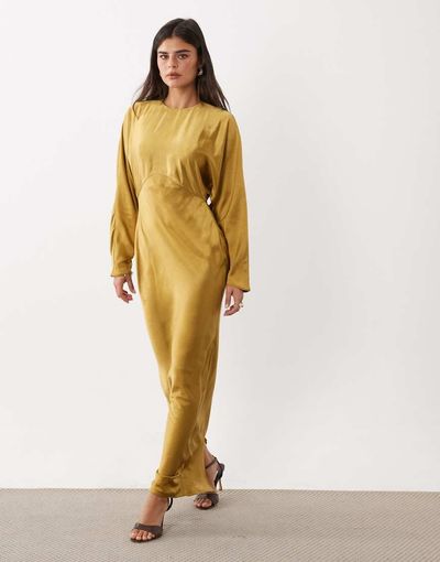 ASOS DESIGN ASOS DESIGN satin batwing maxi dress in ochre-Yellow