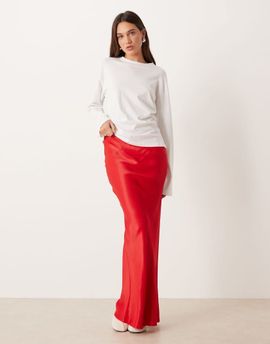 ASOS DESIGN ASOS DESIGN satin bias maxi skirt in red