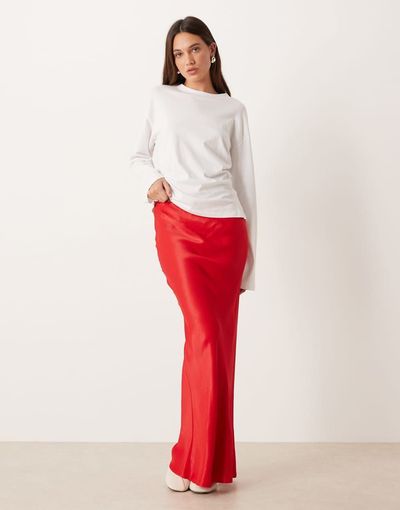 ASOS DESIGN ASOS DESIGN satin bias maxi skirt in red