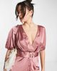 ASOS DESIGN ASOS DESIGN satin bias midi tea dress with belt in dark blush-Pink - 3