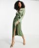 ASOS DESIGN ASOS DESIGN satin collared wrap midi shirt dress in khaki-Green - 1