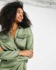 ASOS DESIGN ASOS DESIGN satin collared wrap midi shirt dress in khaki-Green - 2