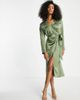 ASOS DESIGN ASOS DESIGN satin collared wrap midi shirt dress in khaki-Green - 3