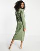 ASOS DESIGN ASOS DESIGN satin collared wrap midi shirt dress in khaki-Green - 4