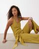 ASOS DESIGN ASOS DESIGN satin crinkle jumpsuit with scarf waist detail in chartreuse-Green - 2