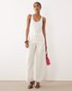 ASOS DESIGN ASOS DESIGN satin crinkle jumpsuit with scarf waist detail in cream-White - 1