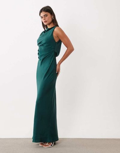 ASOS DESIGN ASOS DESIGN satin drape bodice maxi dress with cowl back detail in blue