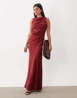 ASOS DESIGN ASOS DESIGN satin drape bodice maxi dress with cowl back detail in red