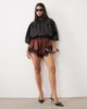 ASOS DESIGN ASOS DESIGN satin drawstring waist floaty shorts in chocolate with black lace trim-Brown - 1