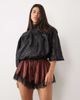 ASOS DESIGN ASOS DESIGN satin drawstring waist floaty shorts in chocolate with black lace trim-Brown - 2