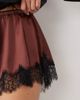 ASOS DESIGN ASOS DESIGN satin drawstring waist floaty shorts in chocolate with black lace trim-Brown - 3