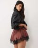ASOS DESIGN ASOS DESIGN satin drawstring waist floaty shorts in chocolate with black lace trim-Brown - 4