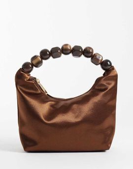 ASOS DESIGN ASOS DESIGN satin grab clutch bag with resin ball handle in chocolate-Brown