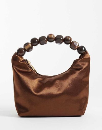 ASOS DESIGN ASOS DESIGN satin grab clutch bag with resin ball handle in chocolate-Brown