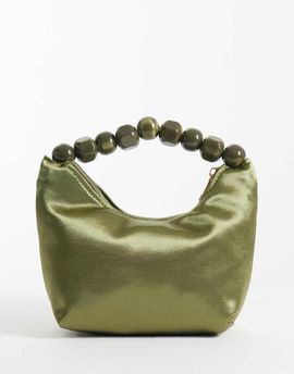 ASOS DESIGN ASOS DESIGN satin grab clutch bag with resin ball handle in khaki-Green