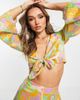 ASOS DESIGN ASOS DESIGN satin jacquard tie front top with flared sleeves in retro swirl - part of a set-Multi - 1