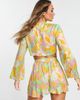 ASOS DESIGN ASOS DESIGN satin jacquard tie front top with flared sleeves in retro swirl - part of a set-Multi - 3