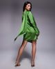ASOS DESIGN ASOS DESIGN satin long sleeve plunge mini dress with drape neck scarf and wrap skirt in green - 2
