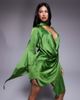ASOS DESIGN ASOS DESIGN satin long sleeve plunge mini dress with drape neck scarf and wrap skirt in green - 3