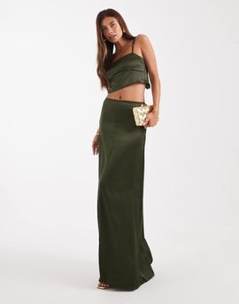 ASOS DESIGN ASOS DESIGN satin maxi skirt in green - part of a set-Brown