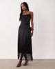 ASOS DESIGN ASOS DESIGN satin midi slip dress with fringe detail in black - 1