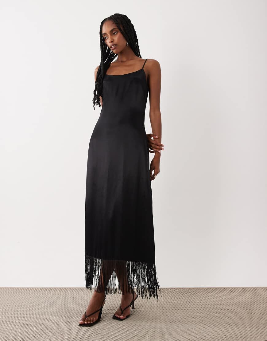 asos black fringe dress DESIGN SIZE:11.5 Short & Sweet Mini st-cocktail-dresses Macrame this sleeveless dress showcases