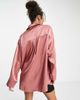 ASOS DESIGN ASOS DESIGN satin oversized shirt with wide cuff detail in rose-Pink - 2