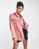 ASOS DESIGN ASOS DESIGN satin oversized shirt with wide cuff detail in rose-Pink - 3