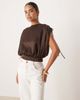 ASOS DESIGN ASOS DESIGN satin ruched shoulder drape top in mocha-Brown - 1
