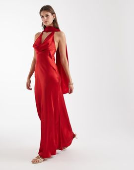 ASOS DESIGN ASOS DESIGN satin scarf cowl neck maxi dress in red