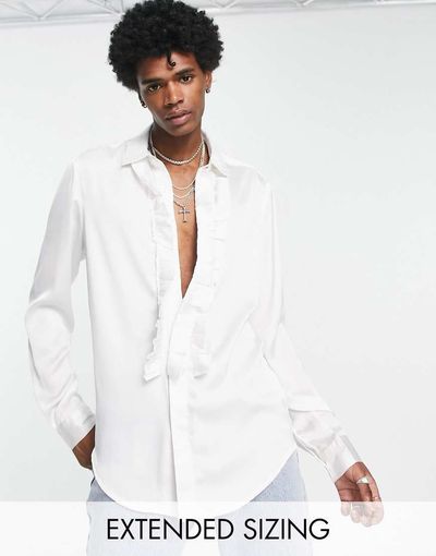 ASOS DESIGN ASOS DESIGN satin shirt with ruffle front in white