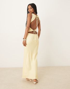 ASOS DESIGN ASOS DESIGN satin tie back slash neck dress in buttermilk-Yellow