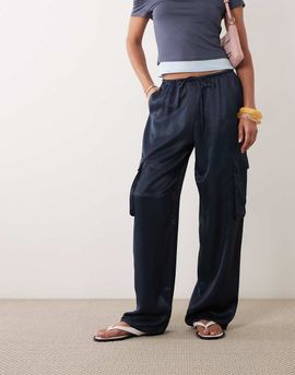 ASOS DESIGN ASOS DESIGN satin utility cargo pocket pants in navy - part of a set