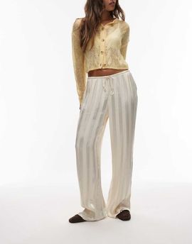 ASOS DESIGN ASOS DESIGN satin wide leg pants in cream stripe - part of a set-White