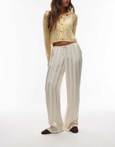 ASOS DESIGN ASOS DESIGN satin wide leg pants in cream stripe - part of a set-White