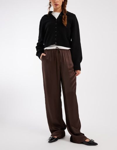 ASOS DESIGN ASOS DESIGN satin wide leg pull on pants in chocolate-Brown