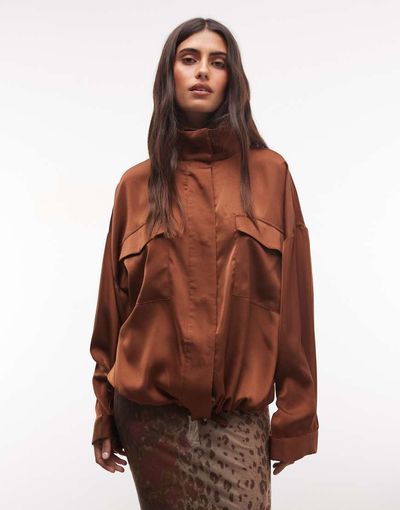 ASOS DESIGN ASOS DESIGN satin windbreaker in chocolate - part of a set-Brown