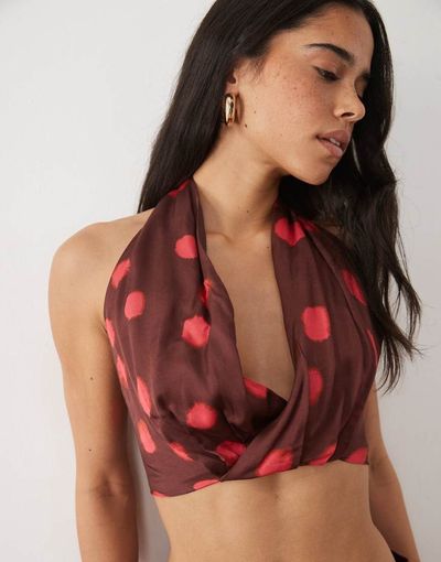 ASOS DESIGN ASOS DESIGN satin wrap top in red polka dot - part of a set-Multi
