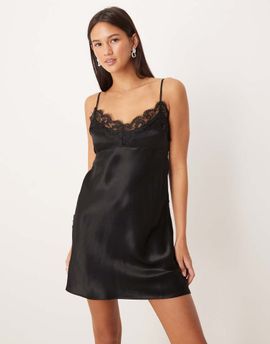 ASOS DESIGN ASOS DESIGN satin/lace mix mini slip dress in black