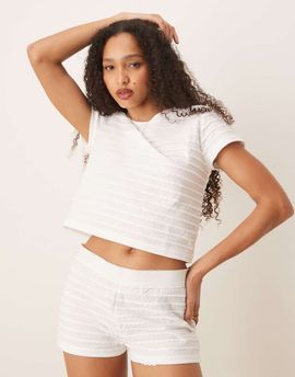 ASOS DESIGN ASOS DESIGN scallop pointelle tee & shorts pajama set in white