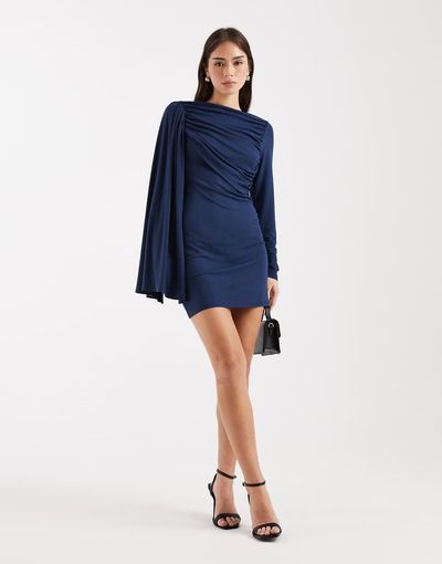 ASOS DESIGN ASOS DESIGN scarf detail draped mini dress in navy-Brown