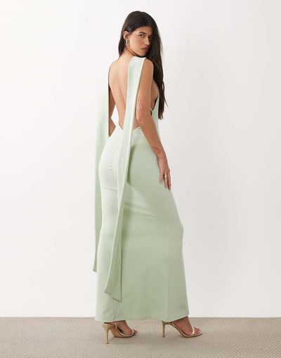 ASOS DESIGN ASOS DESIGN scarf detail maxi dress with plunge back in sage green