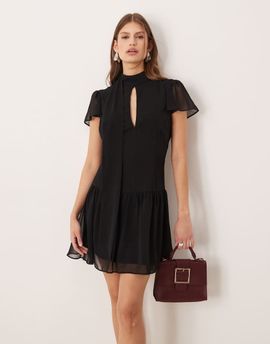 ASOS DESIGN ASOS DESIGN scarf detail mini dress with frill hem in black